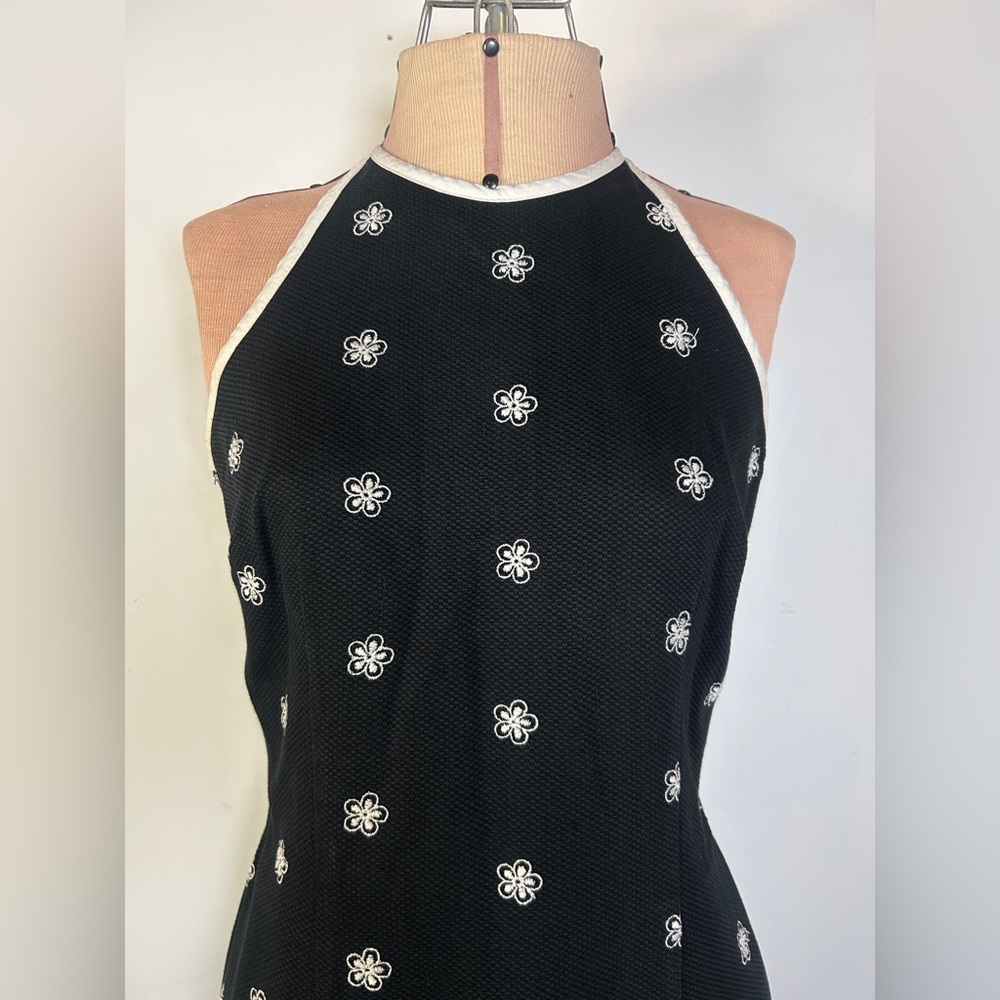 Vintage Laundry by Shelli Segal Black and White Daisy Halter Dress Size 8 - Picture 3 of 12